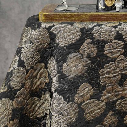 Embossed Floral Jacquard Fabric, Black Woven Brocade Upholstery Material for Bags, Cheongsam, Home Decor and Crafts, 63"Wide