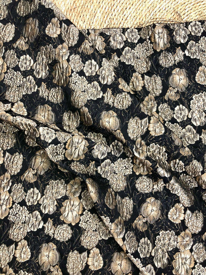 Embossed Floral Jacquard Fabric, Black Woven Brocade Upholstery Material for Bags, Cheongsam, Home Decor and Crafts, 63"Wide
