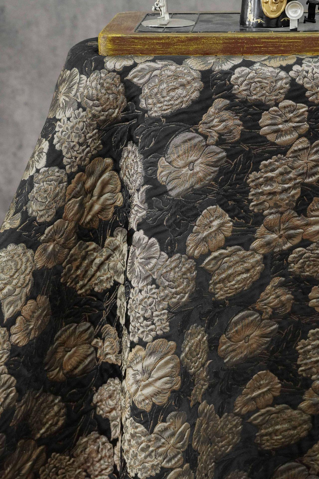 Embossed Floral Jacquard Fabric, Black Woven Brocade Upholstery Material for Bags, Cheongsam, Home Decor and Crafts, 63"Wide