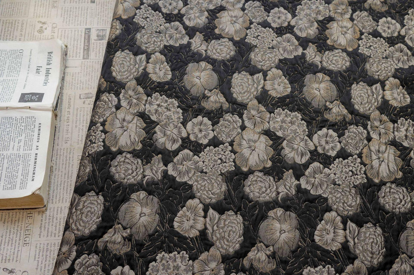 Embossed Floral Jacquard Fabric, Black Woven Brocade Upholstery Material for Bags, Cheongsam, Home Decor and Crafts, 63"Wide