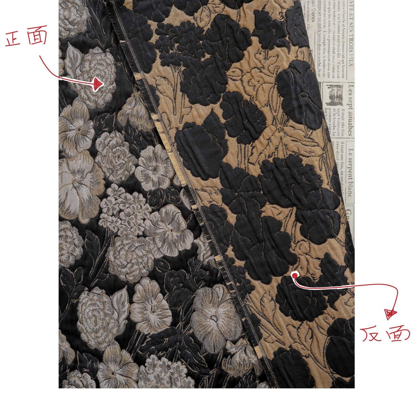 Embossed Floral Jacquard Fabric, Black Woven Brocade Upholstery Material for Bags, Cheongsam, Home Decor and Crafts, 63"Wide