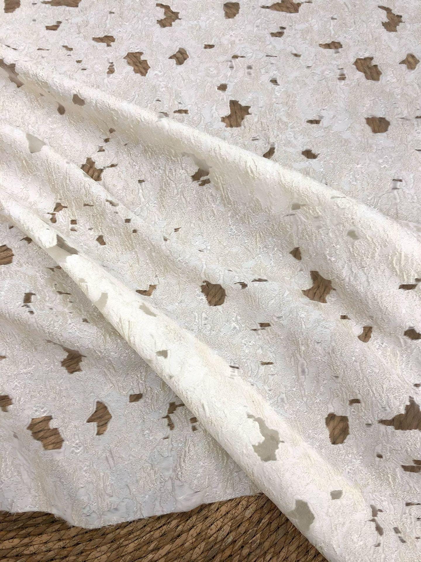 Abstract Metallic Jacquard Fabric by Yard, Irregular Embossed Sheer Fabric for Gowns Dresses Fashion Crafts, 55"Wide