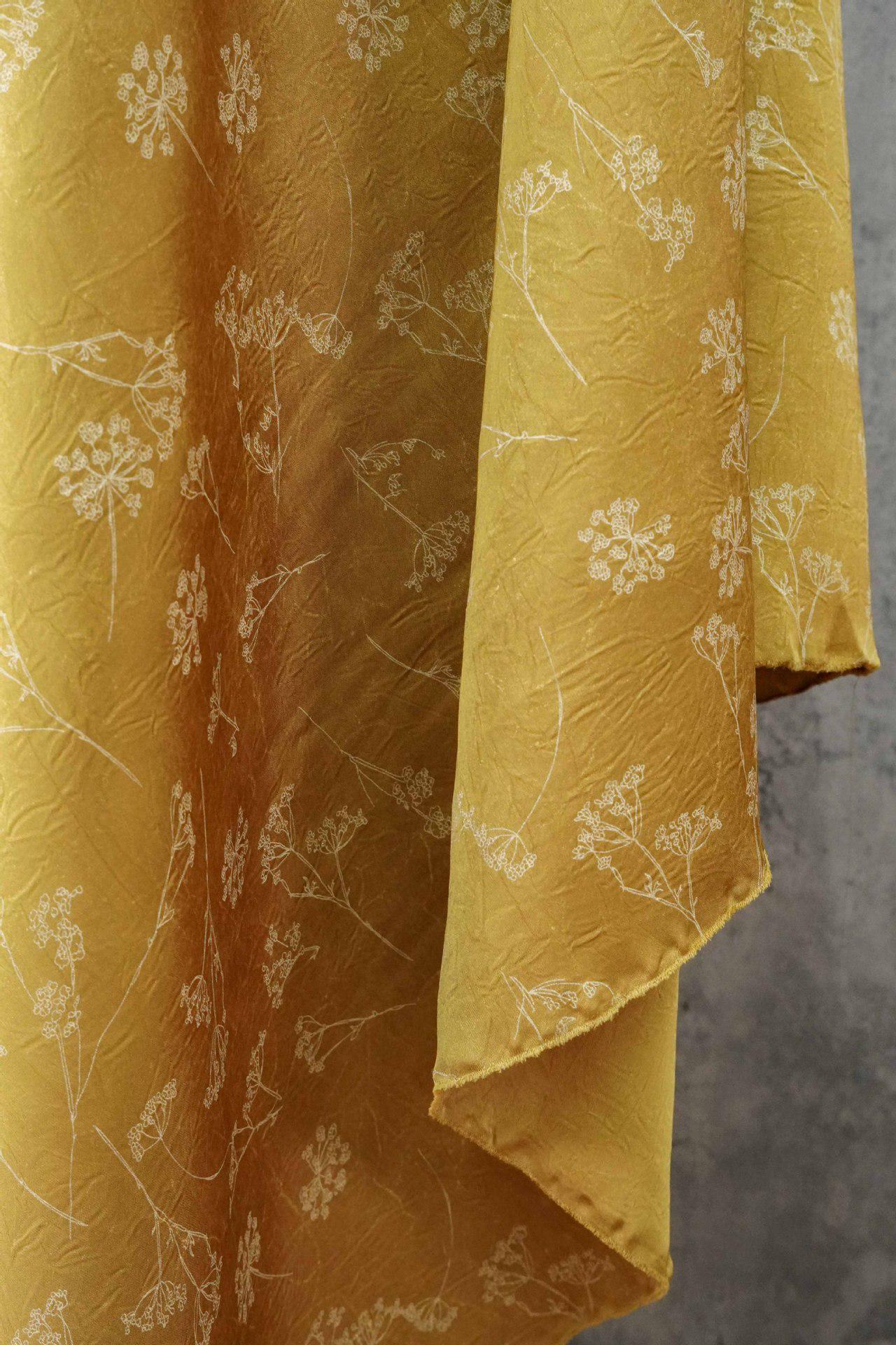 Gold Metallic Floral Fabric by Yard, Vine Print Acetate Satin Textile, Elegant Shiny Fabric for Dress Curtains Crafts, 59"