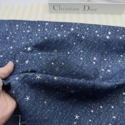 Denim Star Rhinestone Fabric, 3D Crystal Studded Jean Material, Western Cowboy Upholstery Fabric, DIY Bag Jacket Decor