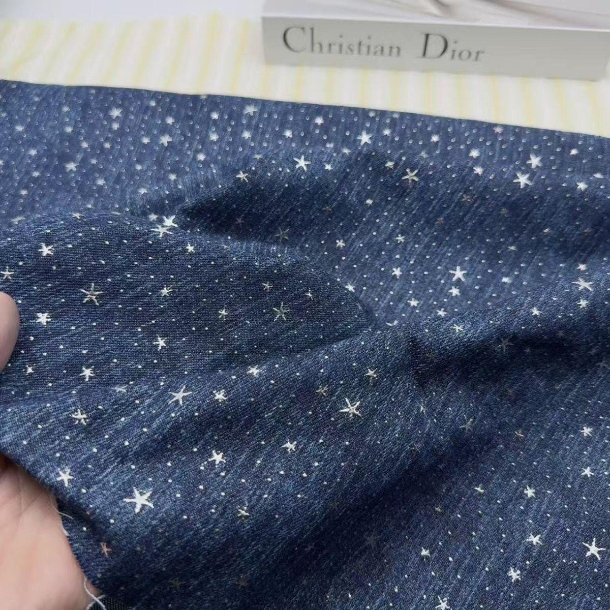 Denim Star Rhinestone Fabric, 3D Crystal Studded Jean Material, Western Cowboy Upholstery Fabric, DIY Bag Jacket Decor