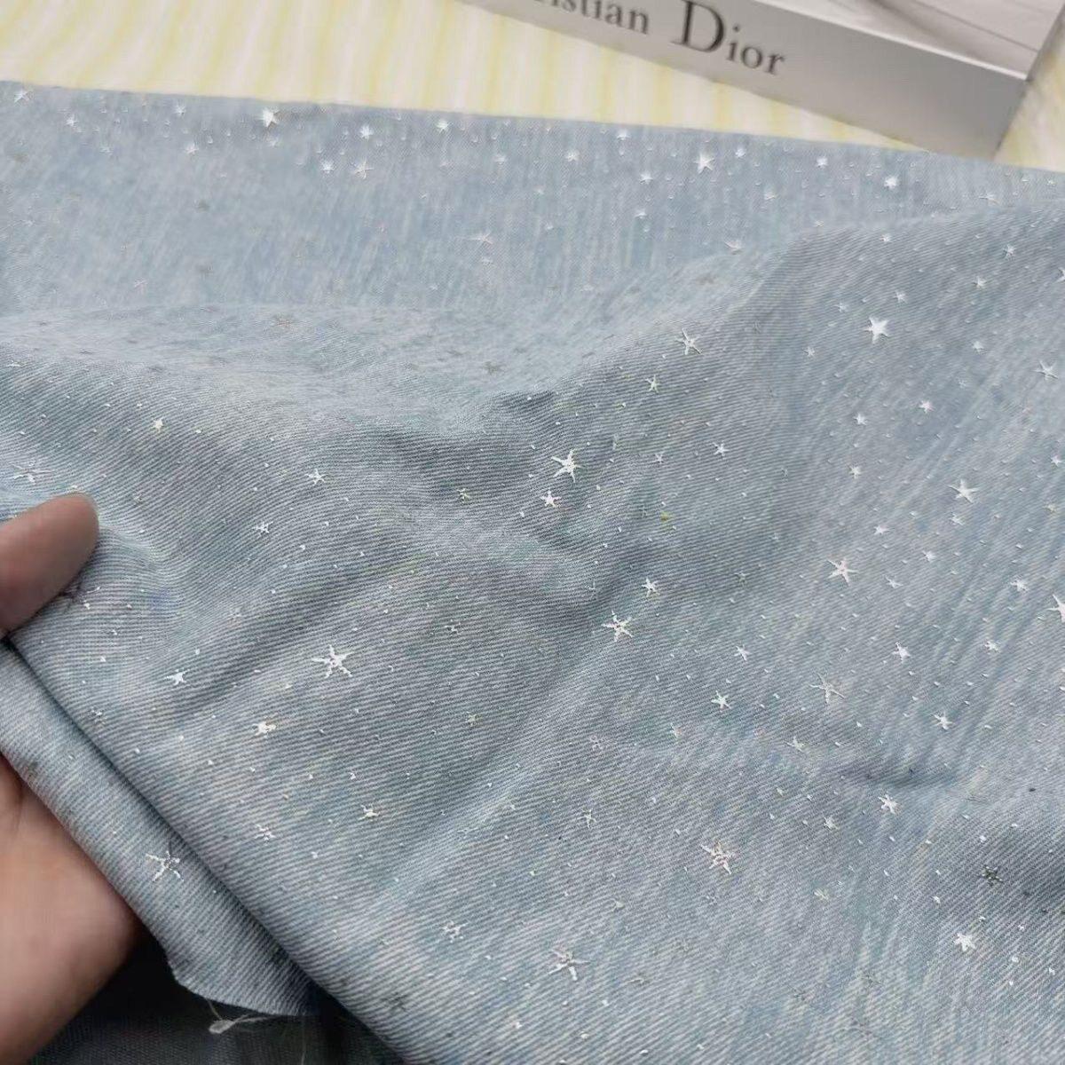 Denim Star Rhinestone Fabric, 3D Crystal Studded Jean Material, Western Cowboy Upholstery Fabric, DIY Bag Jacket Decor