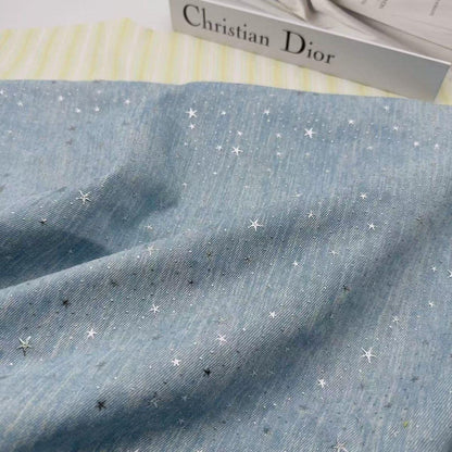 Denim Star Rhinestone Fabric, 3D Crystal Studded Jean Material, Western Cowboy Upholstery Fabric, DIY Bag Jacket Decor