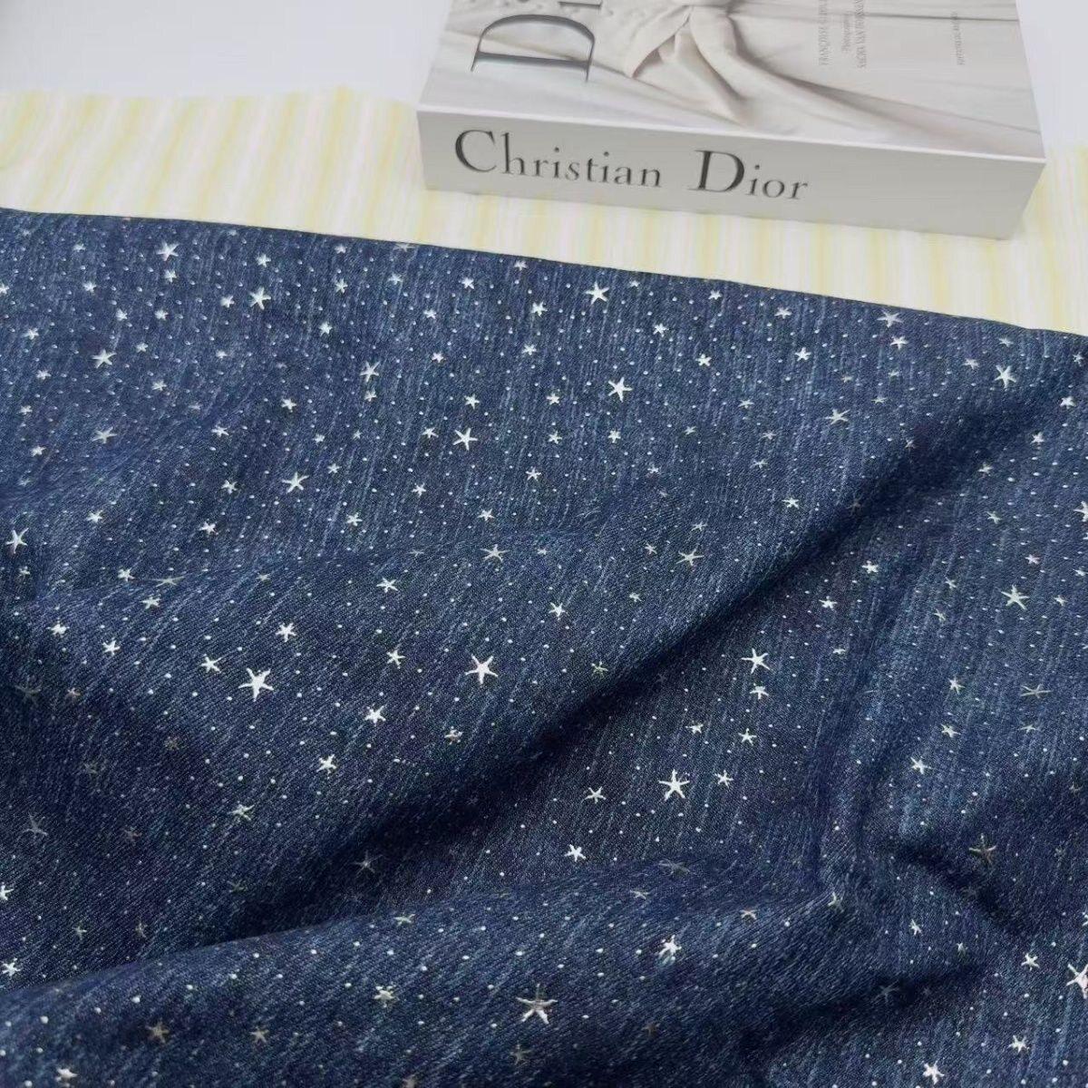 Denim Star Rhinestone Fabric, 3D Crystal Studded Jean Material, Western Cowboy Upholstery Fabric, DIY Bag Jacket Decor