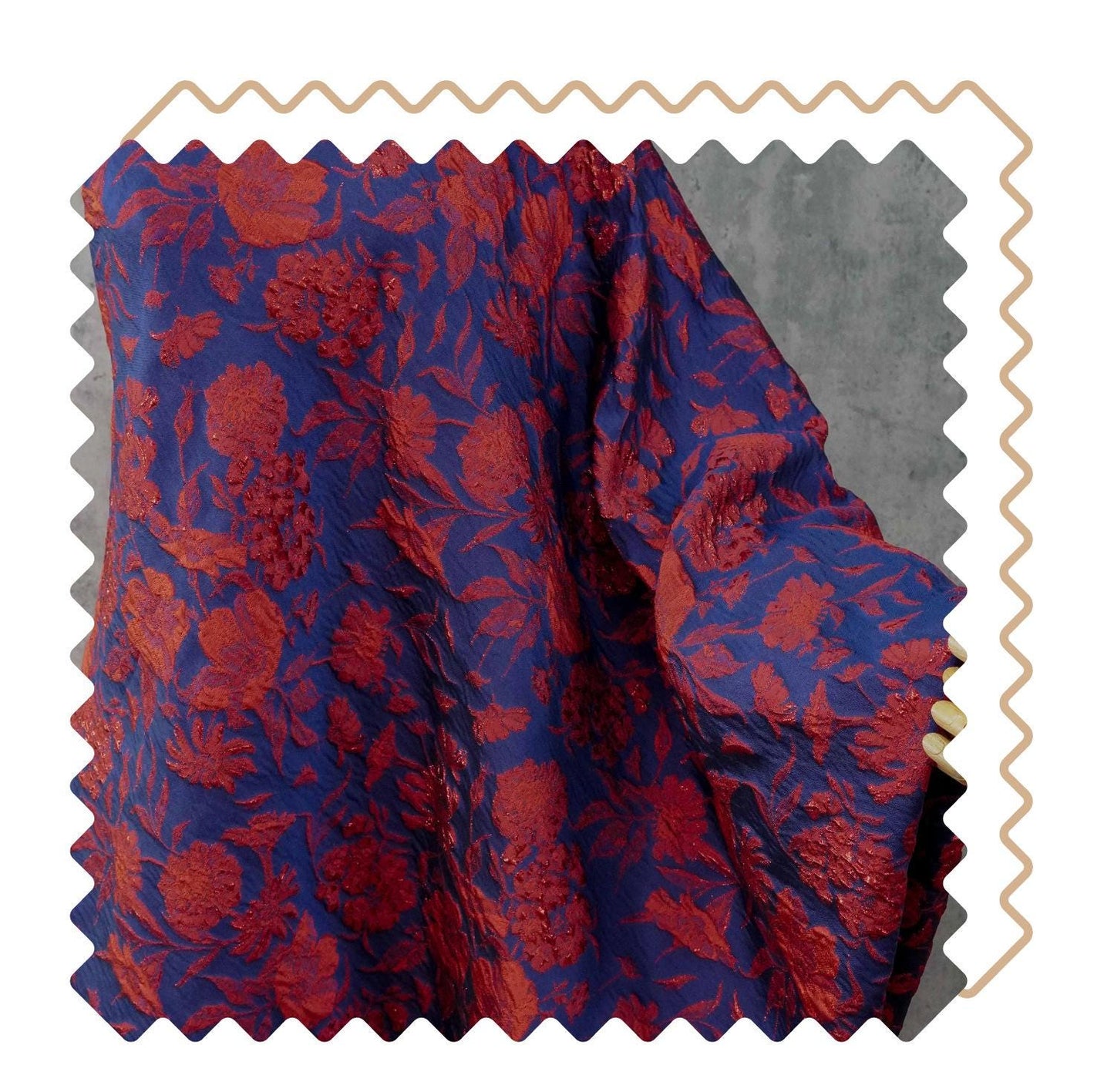 Blue Gold Jacquard Fabric by Yard, Vintage Red Flower Brocade Textile, Oriental Metallic Fabric for Dress Curtains Crafts, 54"Wide