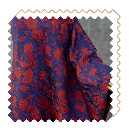 Blue Gold Jacquard Fabric by Yard, Vintage Red Flower Brocade Textile, Oriental Metallic Fabric for Dress Curtains Crafts, 54"Wide