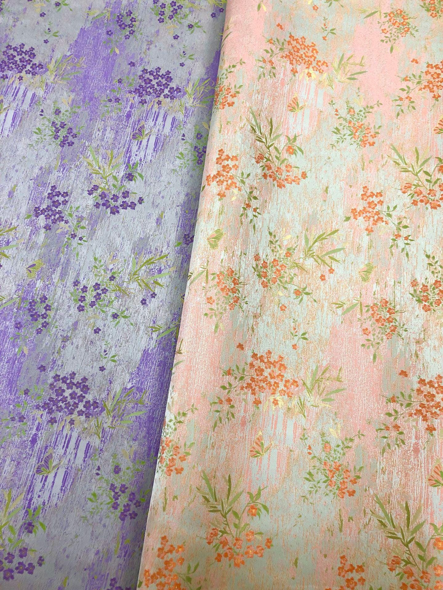 Butterfly Floral Brocade Fabric by Yard, Vintage Jacquard Dress Fabric, Decorative Textile for Bags Jewelry Box Crafts, 65"Wide