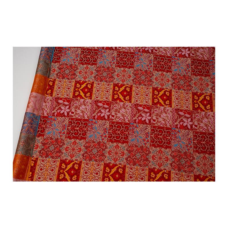 Red Floral Jacquard Quilting Fabric by Yard, Oriental Patchwork Brocade Textile for Bags Crafts Home Decor, 59"Wide