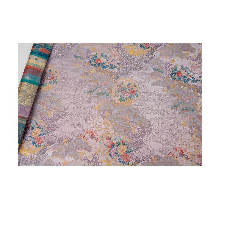 Japanese Floral Brocade Fabric by Yard, Colorful Kimono Jacquard Satin, Gold Metallic Fabric for Dress Obi Crafts, 59"Wide