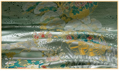 Japanese Floral Brocade Fabric by Yard, Colorful Kimono Jacquard Satin, Gold Metallic Fabric for Dress Obi Crafts, 59"Wide