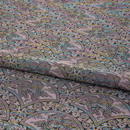 Chinese Qilin Fabric by Yard, Purple Gold Brocade Satin, Oriental Mythical Jacquard Fabric for Dress Decor Crafts, 59"Wide