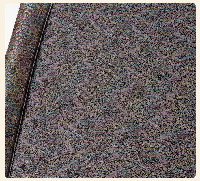 Chinese Qilin Fabric by Yard, Purple Gold Brocade Satin, Oriental Mythical Jacquard Fabric for Dress Decor Crafts, 59"Wide