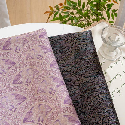 Chinese Qilin Fabric by Yard, Purple Gold Brocade Satin, Oriental Mythical Jacquard Fabric for Dress Decor Crafts, 59"Wide