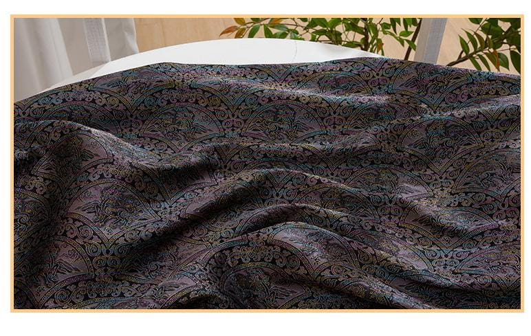 Chinese Qilin Fabric by Yard, Purple Gold Brocade Satin, Oriental Mythical Jacquard Fabric for Dress Decor Crafts, 59"Wide