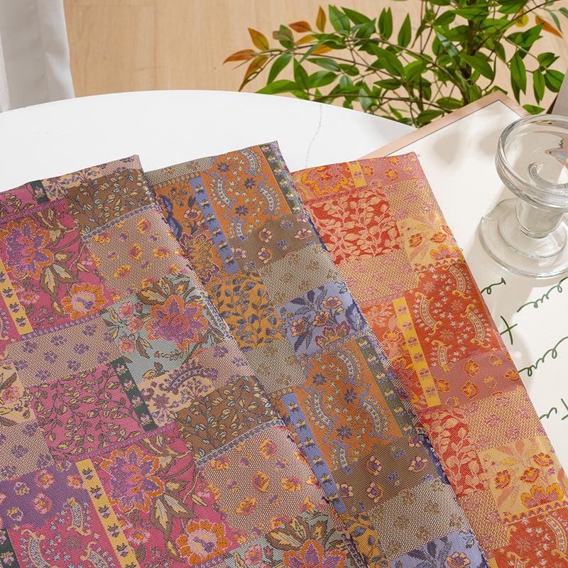 Oriental Floral Quilting Fabric by Yard, Chinese Style Rayon Gauze Textile for Patchwork Bags Crafts Decor, 59"Wide