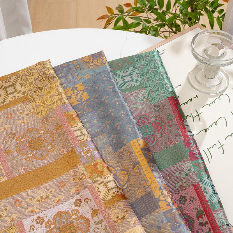 Oriental Floral Quilting Fabric by Yard, Chinese Style Rayon Gauze Textile for Patchwork Bags Crafts Home Decor, 59"Wide