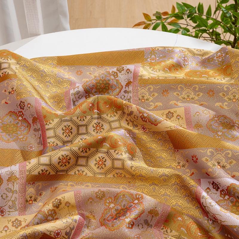Oriental Floral Quilting Fabric by Yard, Chinese Style Rayon Gauze Textile for Patchwork Bags Crafts Home Decor, 59"Wide