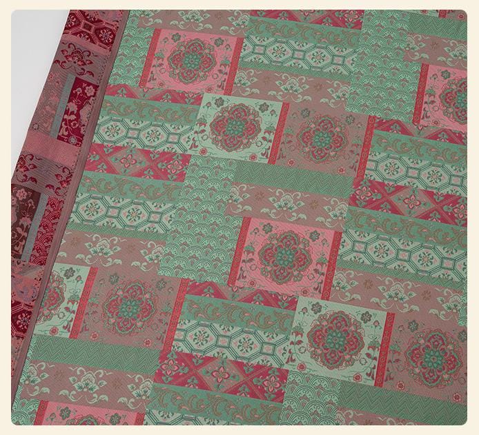 Oriental Floral Quilting Fabric by Yard, Chinese Style Rayon Gauze Textile for Patchwork Bags Crafts Home Decor, 59"Wide