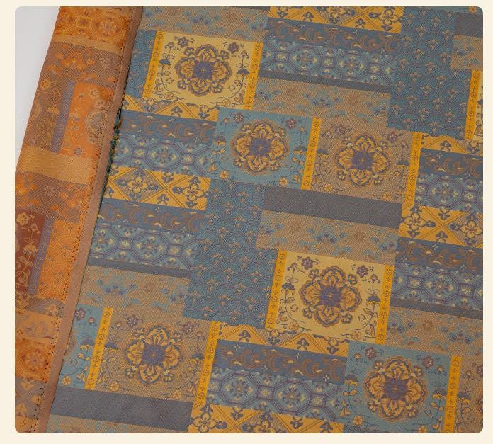 Oriental Floral Quilting Fabric by Yard, Chinese Style Rayon Gauze Textile for Patchwork Bags Crafts Home Decor, 59"Wide