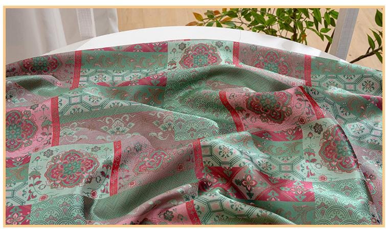 Oriental Floral Quilting Fabric by Yard, Chinese Style Rayon Gauze Textile for Patchwork Bags Crafts Home Decor, 59"Wide