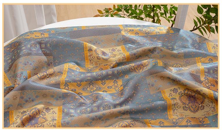 Oriental Floral Quilting Fabric by Yard, Chinese Style Rayon Gauze Textile for Patchwork Bags Crafts Home Decor, 59"Wide