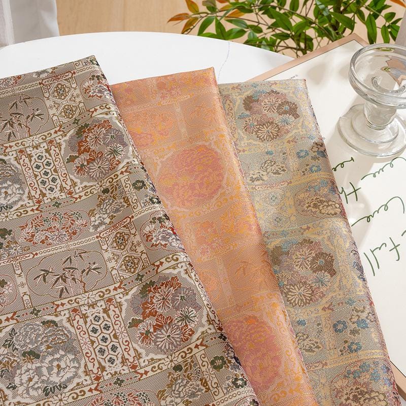 Oriental Patchwork Fabric by Yard, Chinese Style Rayon Gauze Textile for Quilting Bags Crafts Home Decor, 59"Wide