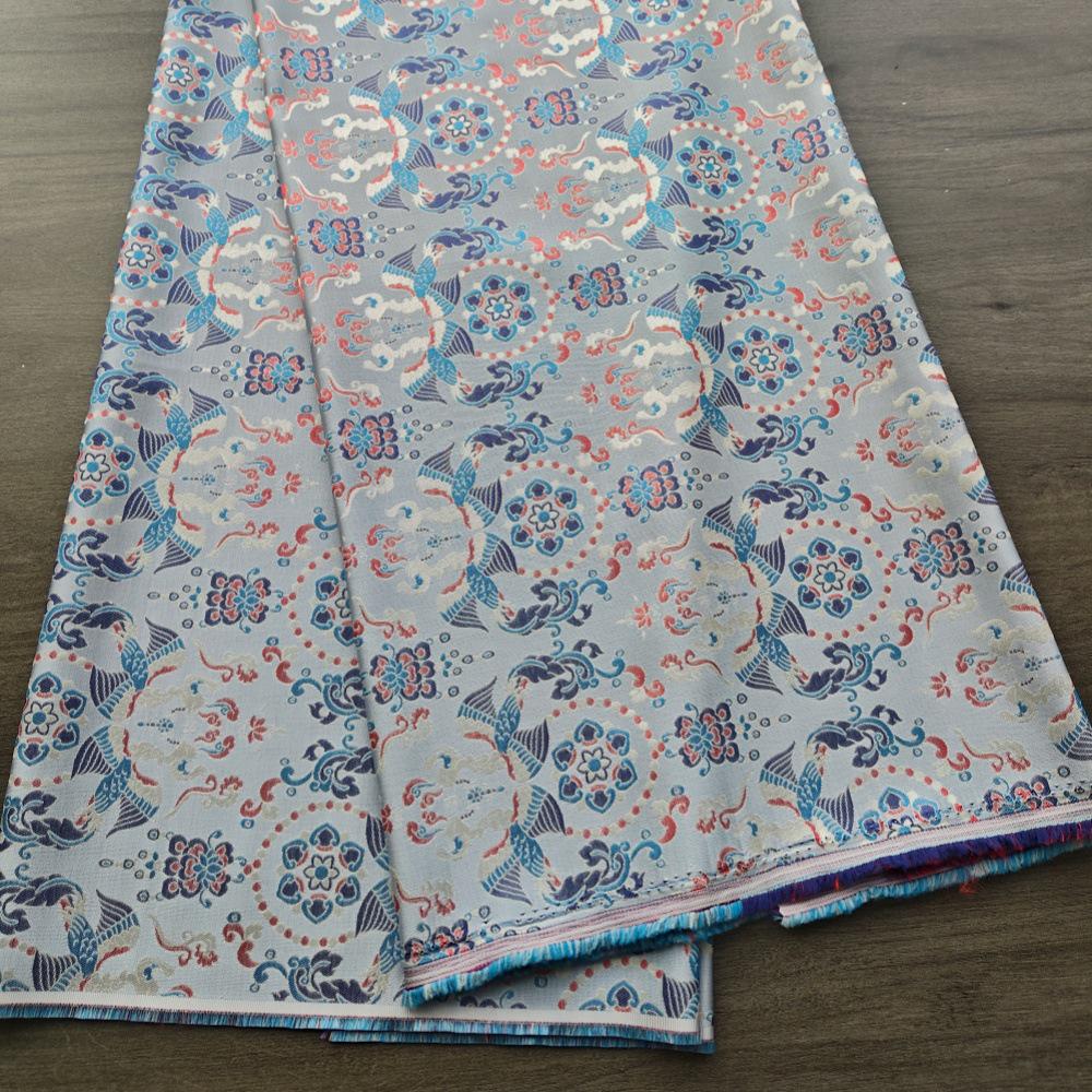Chinese Brocade Fabric by Yard, Sky Blue Floral Jacquard Satin, Oriental Chinoiserie Fabric for Dress Curtains Crafts, 59"Wide