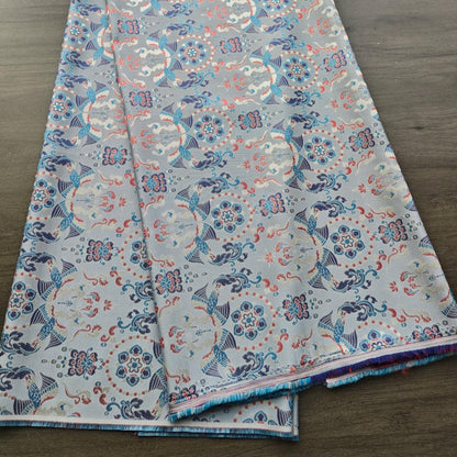 Chinese Brocade Fabric by Yard, Sky Blue Floral Jacquard Satin, Oriental Chinoiserie Fabric for Dress Curtains Crafts, 59"Wide
