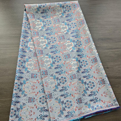 Chinese Brocade Fabric by Yard, Sky Blue Floral Jacquard Satin, Oriental Chinoiserie Fabric for Dress Curtains Crafts, 59"Wide