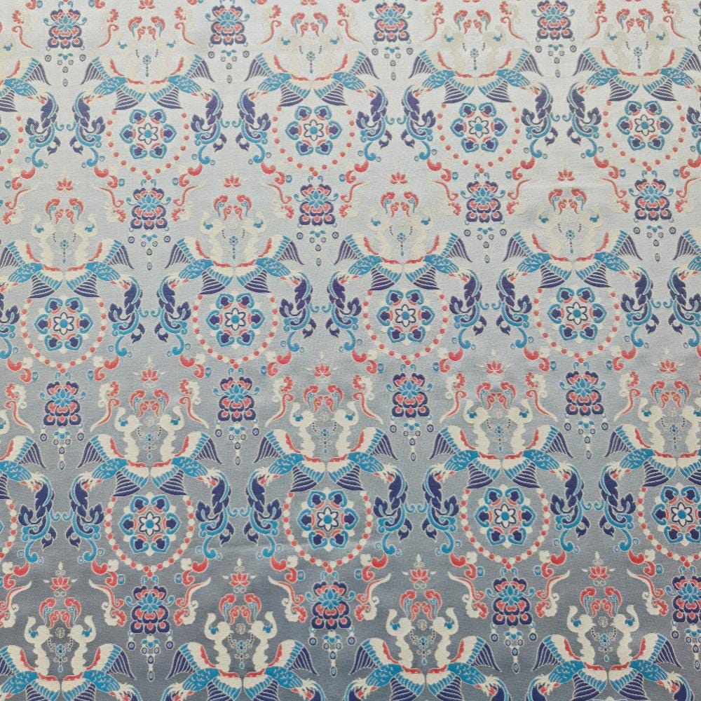 Chinese Brocade Fabric by Yard, Sky Blue Floral Jacquard Satin, Oriental Chinoiserie Fabric for Dress Curtains Crafts, 59"Wide