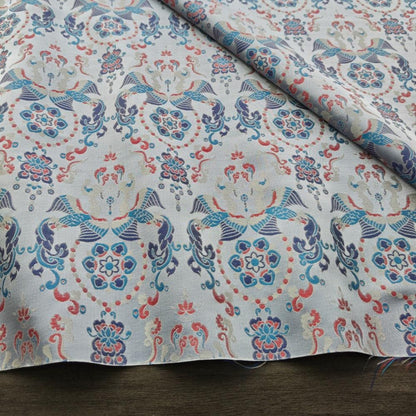 Chinese Brocade Fabric by Yard, Sky Blue Floral Jacquard Satin, Oriental Chinoiserie Fabric for Dress Curtains Crafts, 59"Wide