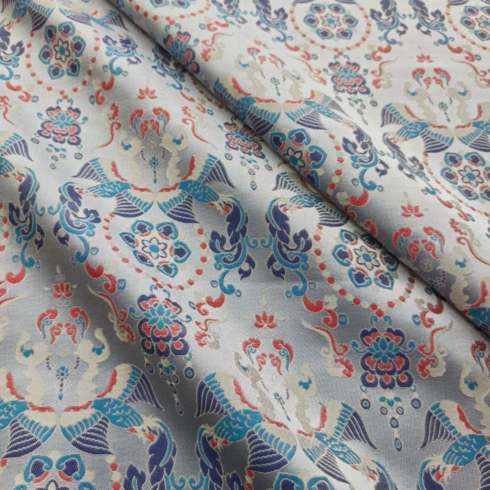 Chinese Brocade Fabric by Yard, Sky Blue Floral Jacquard Satin, Oriental Chinoiserie Fabric for Dress Curtains Crafts, 59"Wide