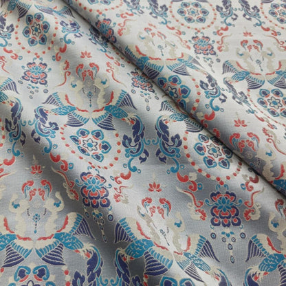 Chinese Brocade Fabric by Yard, Sky Blue Floral Jacquard Satin, Oriental Chinoiserie Fabric for Dress Curtains Crafts, 59"Wide