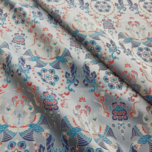 Chinese Brocade Fabric by Yard, Sky Blue Floral Jacquard Satin, Oriental Chinoiserie Fabric for Dress Curtains Crafts, 59"Wide