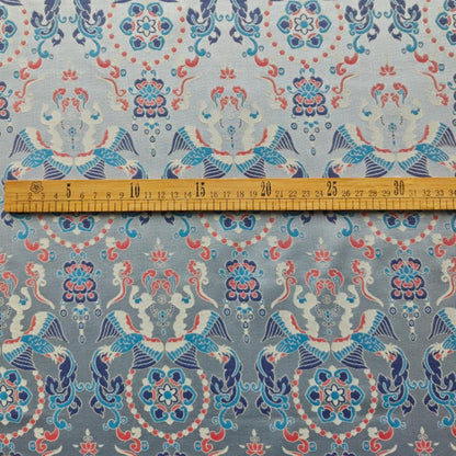 Chinese Brocade Fabric by Yard, Sky Blue Floral Jacquard Satin, Oriental Chinoiserie Fabric for Dress Curtains Crafts, 59"Wide