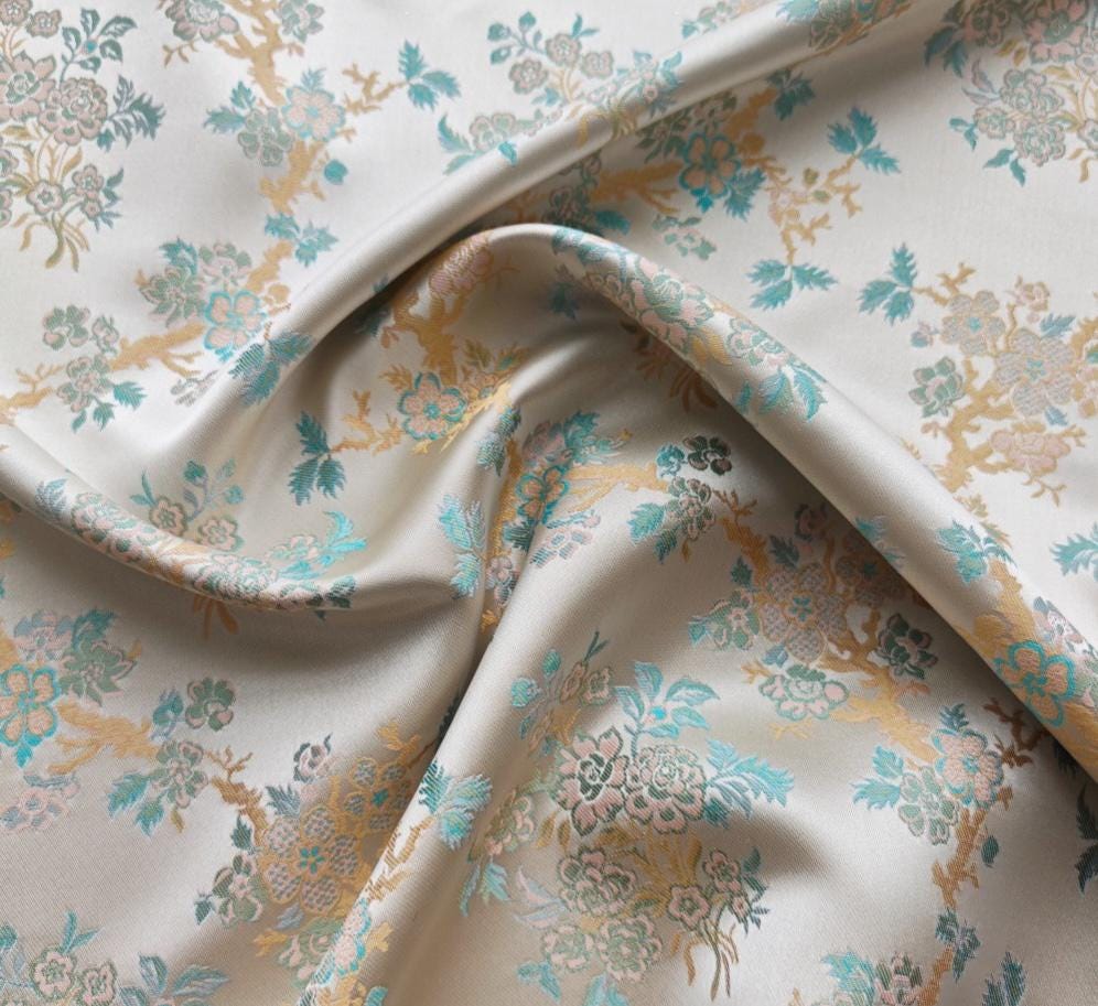 Chinese Brocade Fabric by Yard, Oriental Yunjin Jacquard Satin for Dress Upholstery Curtains Crafts, 59"Wide
