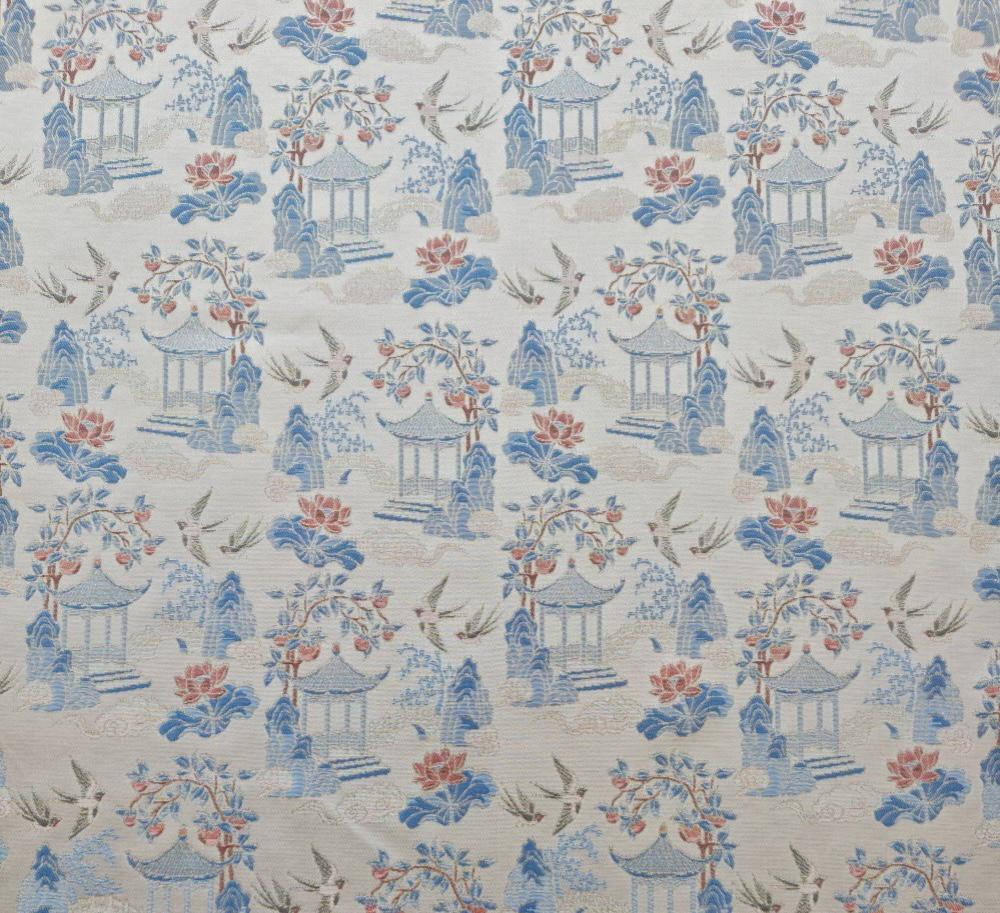 Chinese Chinoiserie Fabric by Yard, Pavilion Jacquard Brocade Satin for Dress Curtains Upholstery Crafts, 59"Wide