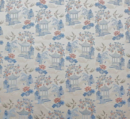 Chinese Chinoiserie Fabric by Yard, Pavilion Jacquard Brocade Satin for Dress Curtains Upholstery Crafts, 59"Wide