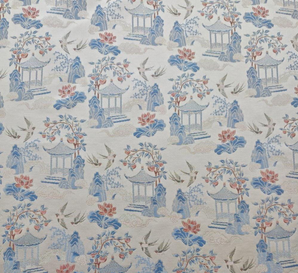 Chinese Chinoiserie Fabric by Yard, Pavilion Jacquard Brocade Satin for Dress Curtains Upholstery Crafts, 59"Wide