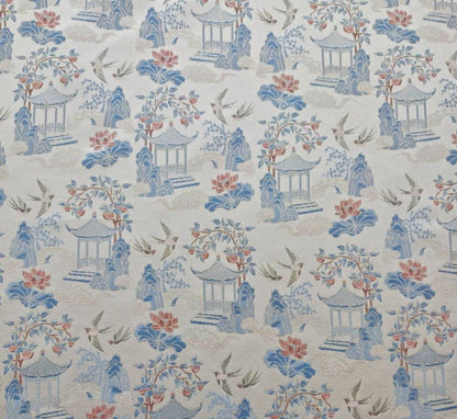 Chinese Chinoiserie Fabric by Yard, Pavilion Jacquard Brocade Satin for Dress Curtains Upholstery Crafts, 59"Wide