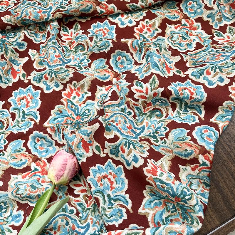 Cinnabar Blue Printed Cotton Fabric by Yard, Chinese Indigo Dye Textile, Vintage Oriental Cotton Fabric for Quilting Sewing Crafts, 59"Wide