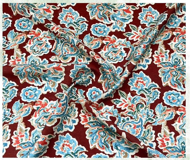 Cinnabar Blue Printed Cotton Fabric by Yard, Chinese Indigo Dye Textile, Vintage Oriental Cotton Fabric for Quilting Sewing Crafts, 59"Wide