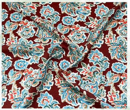 Cinnabar Blue Printed Cotton Fabric by Yard, Chinese Indigo Dye Textile, Vintage Oriental Cotton Fabric for Quilting Sewing Crafts, 59"Wide