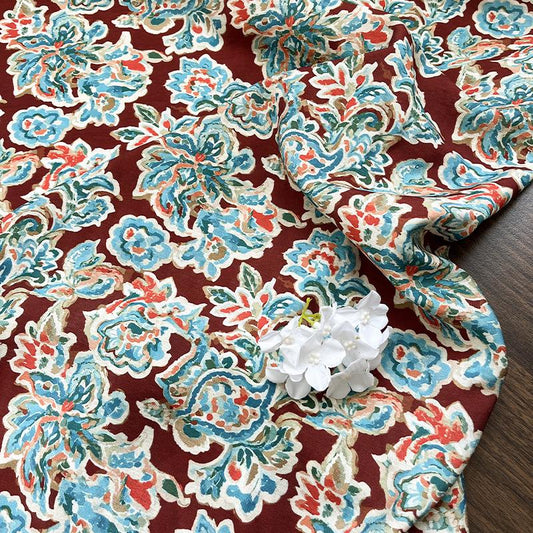 Cinnabar Blue Printed Cotton Fabric by Yard, Chinese Indigo Dye Textile, Vintage Oriental Cotton Fabric for Quilting Sewing Crafts, 59"Wide