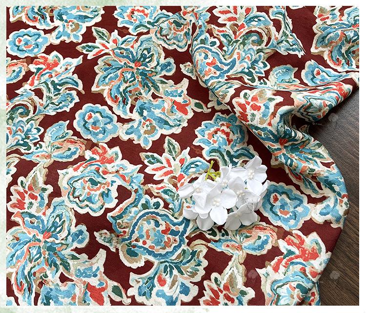Cinnabar Blue Printed Cotton Fabric by Yard, Chinese Indigo Dye Textile, Vintage Oriental Cotton Fabric for Quilting Sewing Crafts, 59"Wide