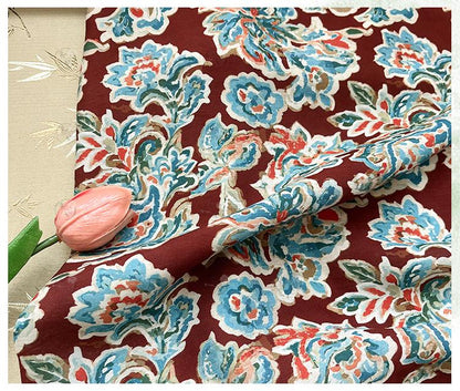 Cinnabar Blue Printed Cotton Fabric by Yard, Chinese Indigo Dye Textile, Vintage Oriental Cotton Fabric for Quilting Sewing Crafts, 59"Wide